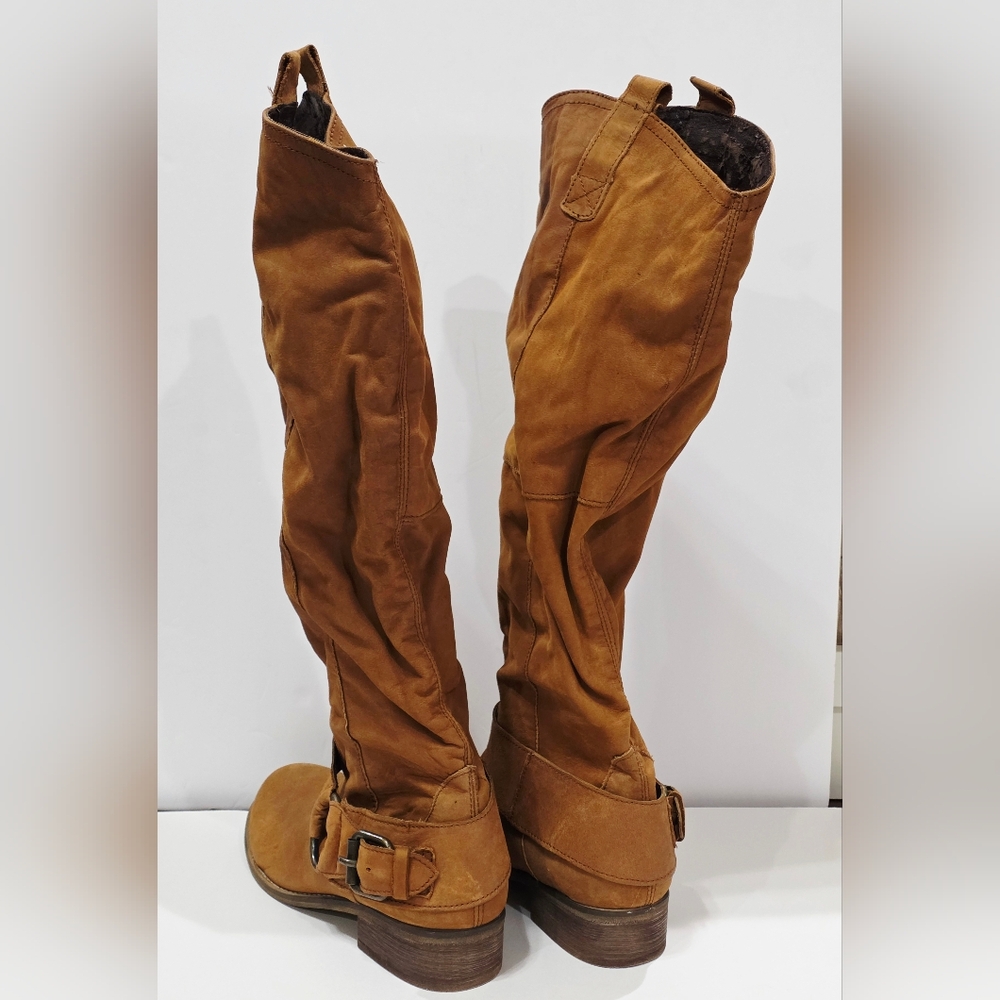 Steve Madden BANKKER Brown Suede Fabric Boot Tall Pull-On Riding Buckle 10 M New - Picture 7 of 16